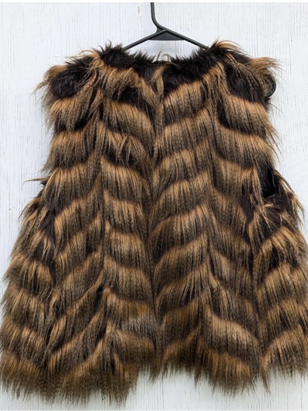 Striped Faux Fur Vest with Black Satin Lining